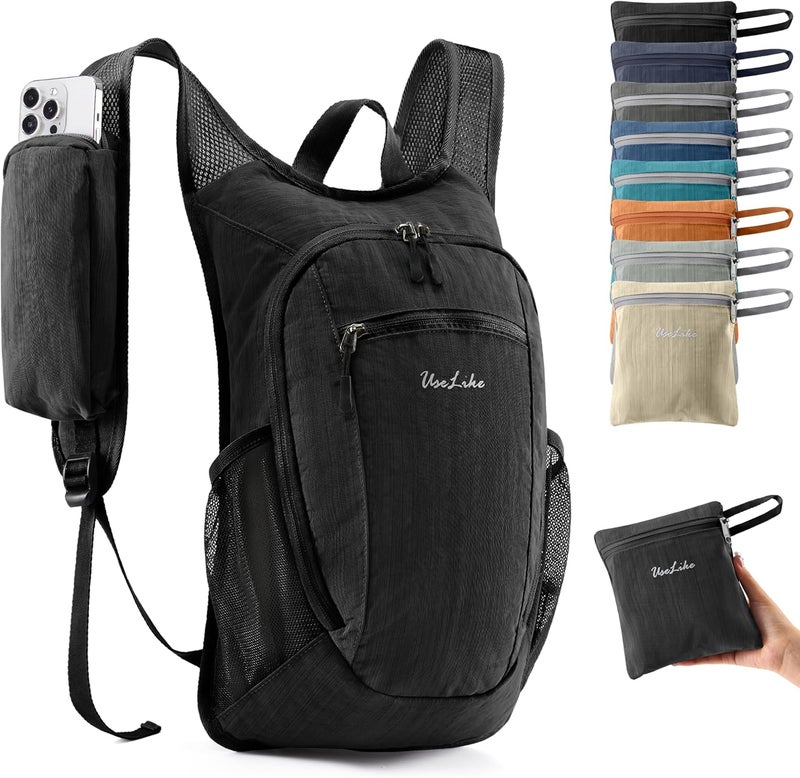 Uselike 10L Small Hiking Backpack Travel Daypack Lightweight Packable Back Pack for Women Men(Black) - Image 1